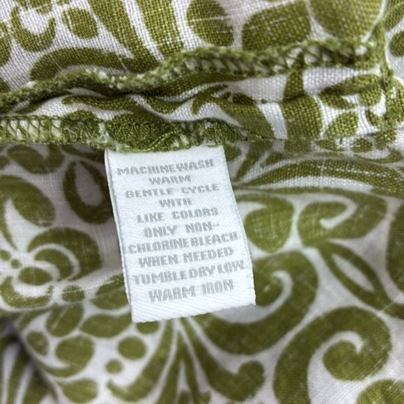 Charter Club Button Front Blouse Womens Size 6 Green White Scroll Print Linen - Picture 7 of 7